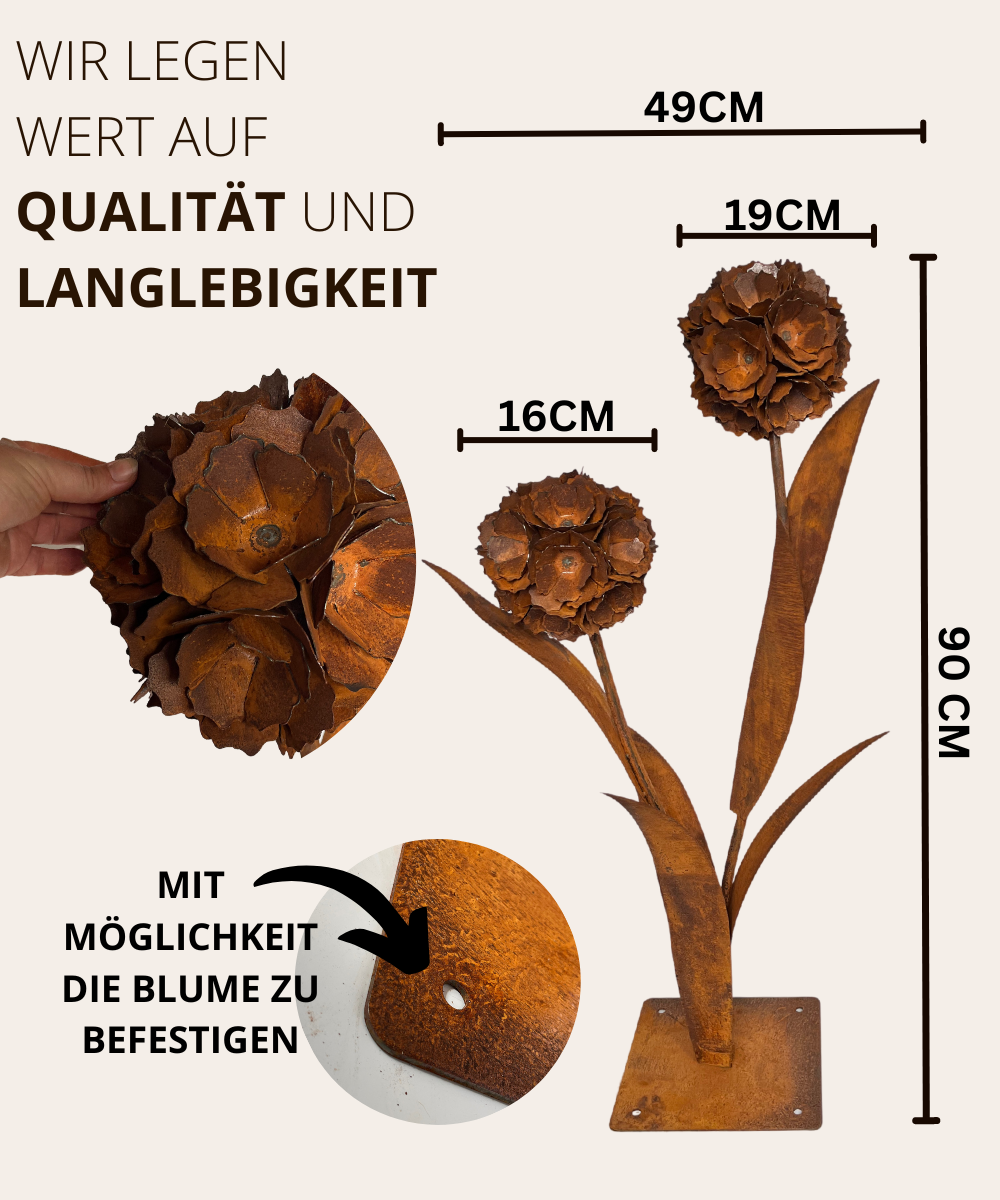 3D Rost Pusteblume zum hinstellen mit zwei Blüten XXL Höhe 90 cm Breite ca. 60x30cm  