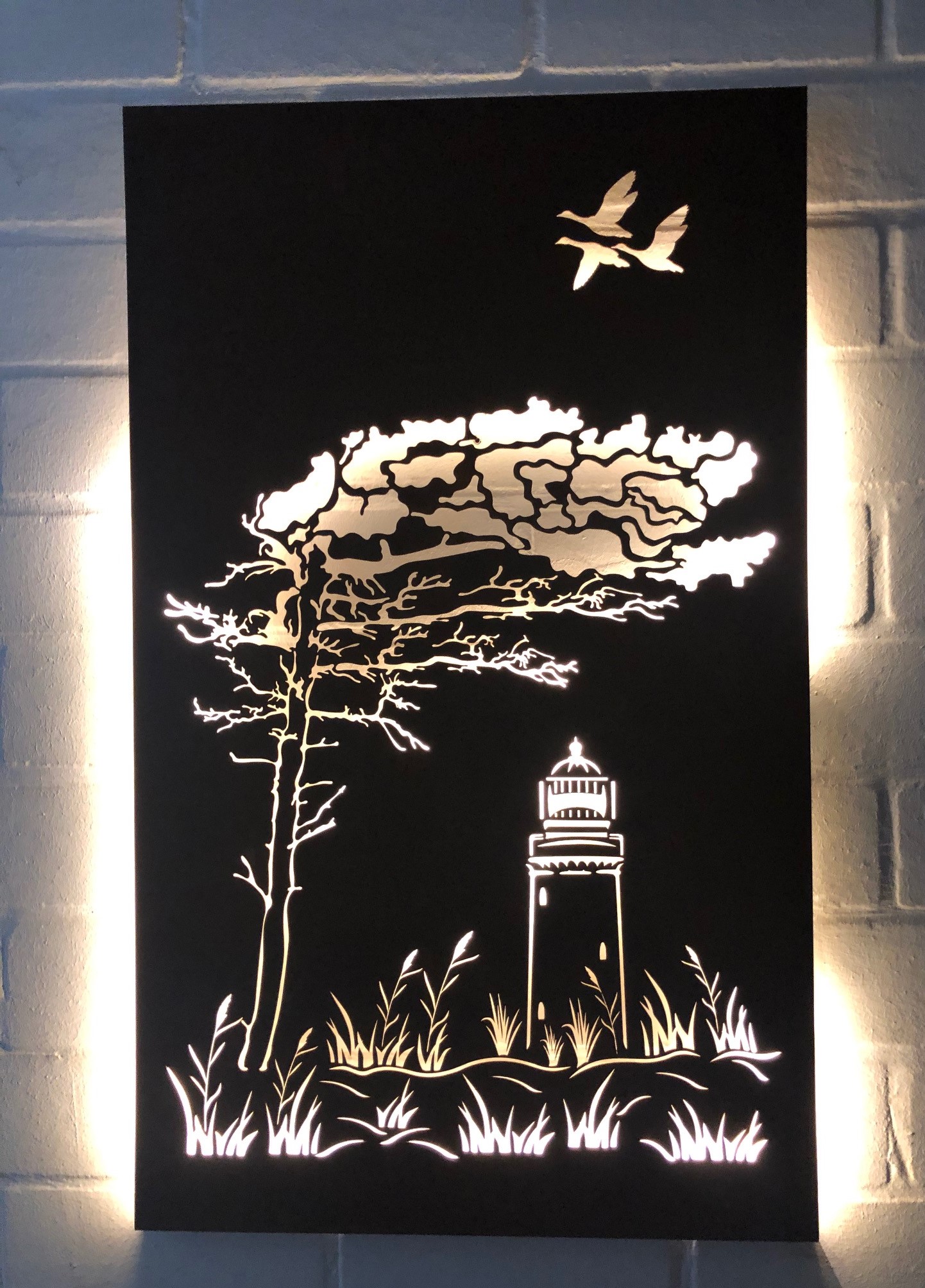 Wandbild (Lampe) Motiv Leuchtturm (ohne Beleuchtung) Wandbild 450x800 mm Edelstahl (rostet nicht)