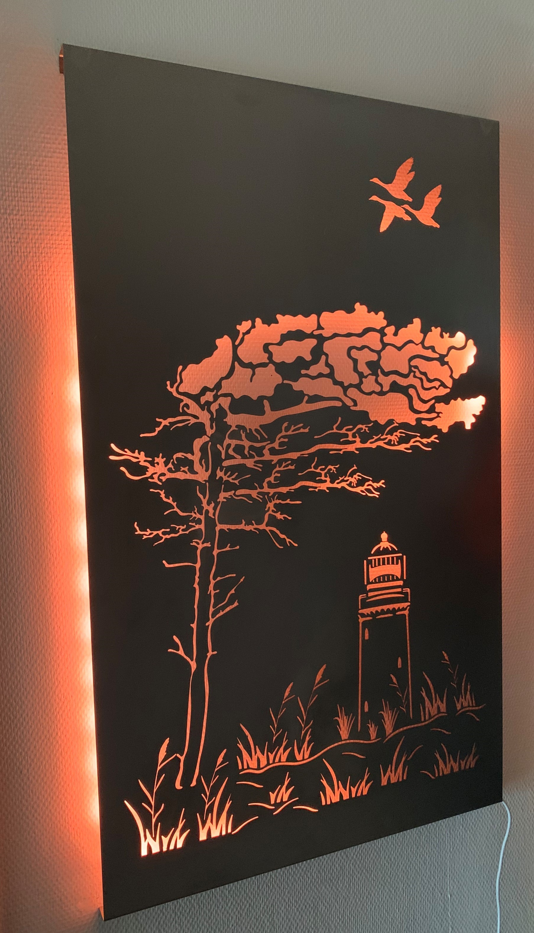 Wandbild (Lampe) Motiv Leuchtturm (ohne Beleuchtung) Wandbild 450x800 mm Edelstahl (rostet nicht)
