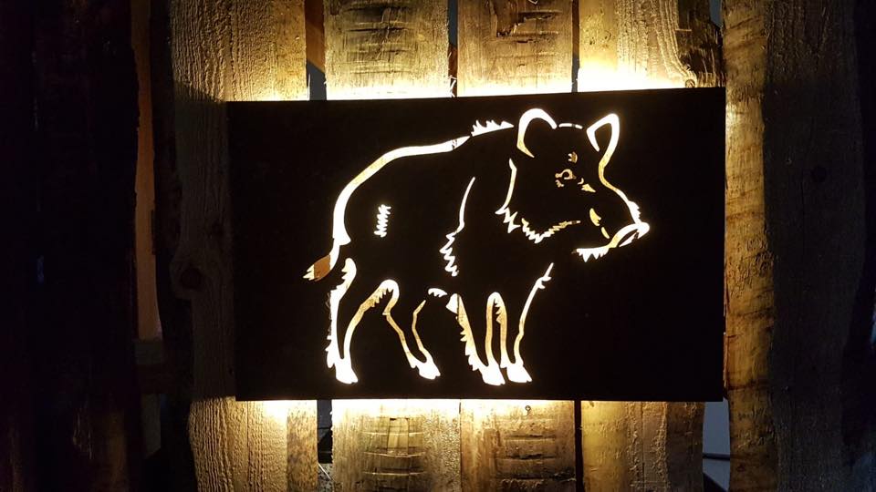 Rost- oder Edelstahl Wandbild (Lampe) Wildschwein (ohne Beleuchtung) Wandbild 800x450 mm Edelstahl (rostet nicht)