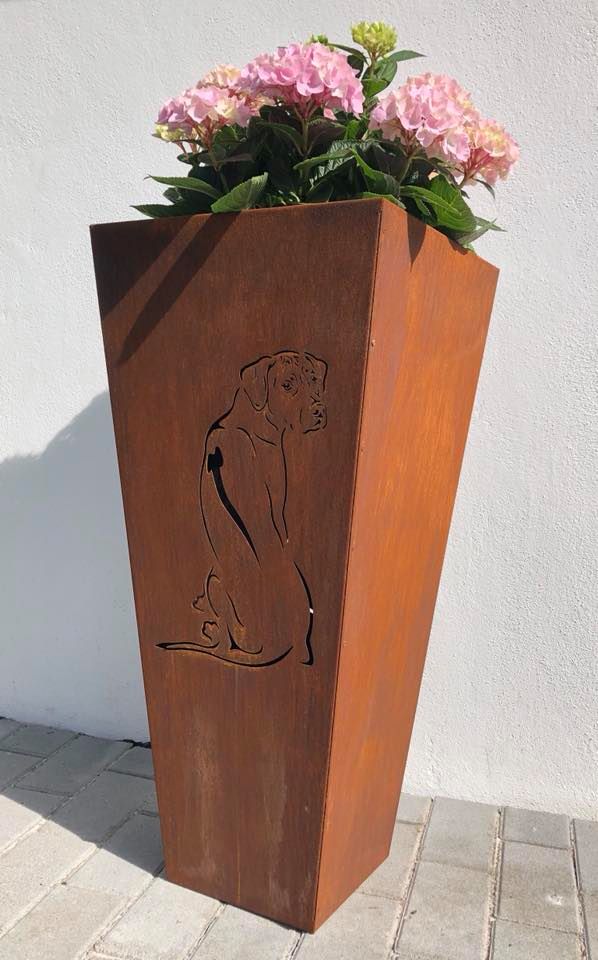 Blumenkübel Motiv Rhodesian Ridgeback Roststahl Höhe 75 cm