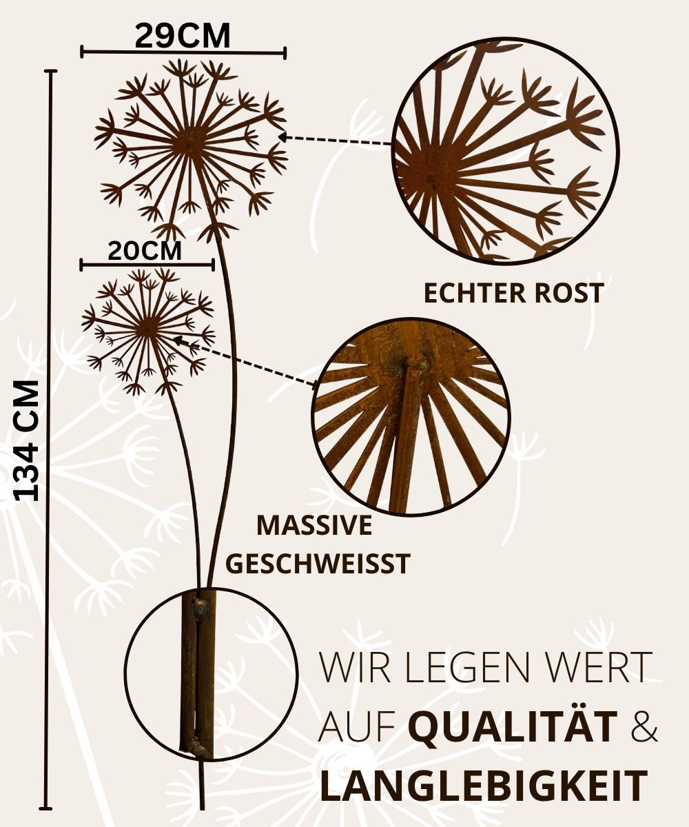 Rost Pusteblume Gartenstecker XXL Höhe ca. 140  cm