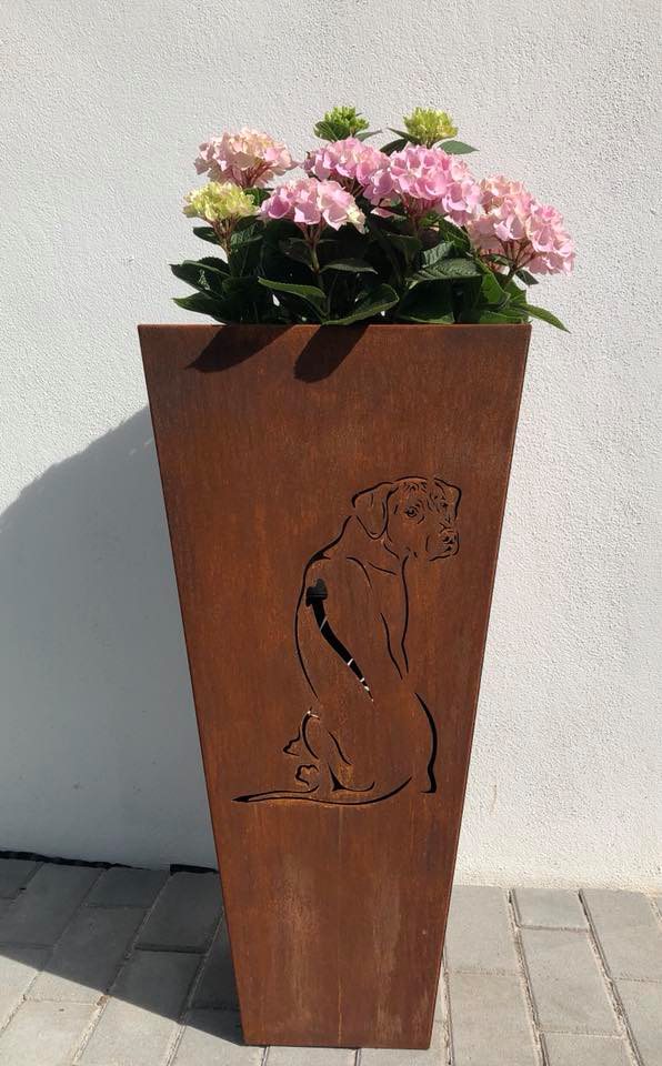Blumenkübel Motiv Rhodesian Ridgeback Roststahl Höhe 55 cm