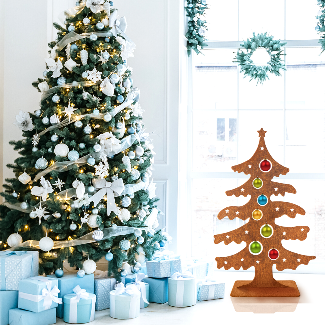 Edelrost Weihnachtsbaum für Kugeln Höhe 74 cm mit massiver Bodenplatte