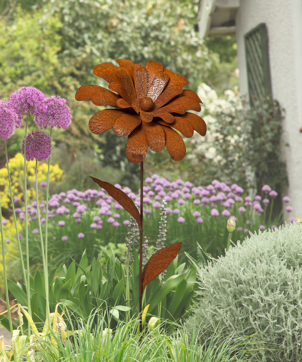 Rost Gartenstecker Blume Dalia mit einer  XXL Blüte  Höhe 120 cm