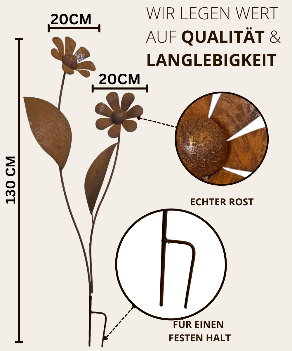 Rost Gartenstecker Blume Margerite mit zwei Blüten Höhe 120 cm