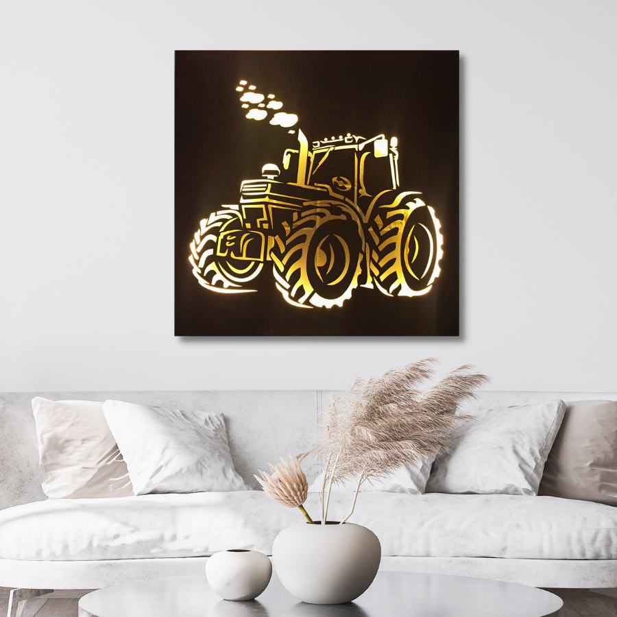Wandbild (Lampe) Traktor (ohne Beleuchtung) Wandbild 600x600 mm Edelstahl (rostet nicht)