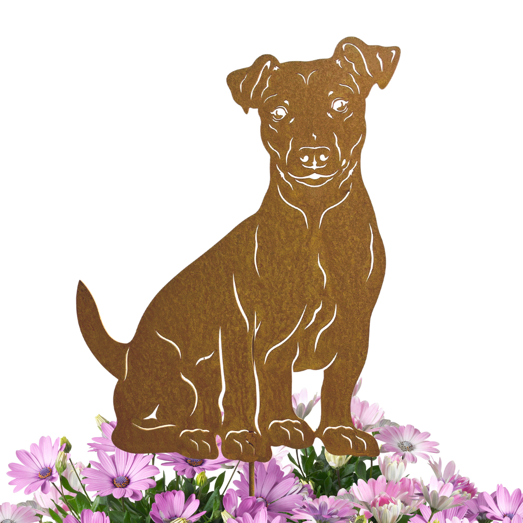 Rostfigur Jack Russel Terrier Breite 30 cm (mit Spieß 50 cm), Gartenstecker, Edelrost
