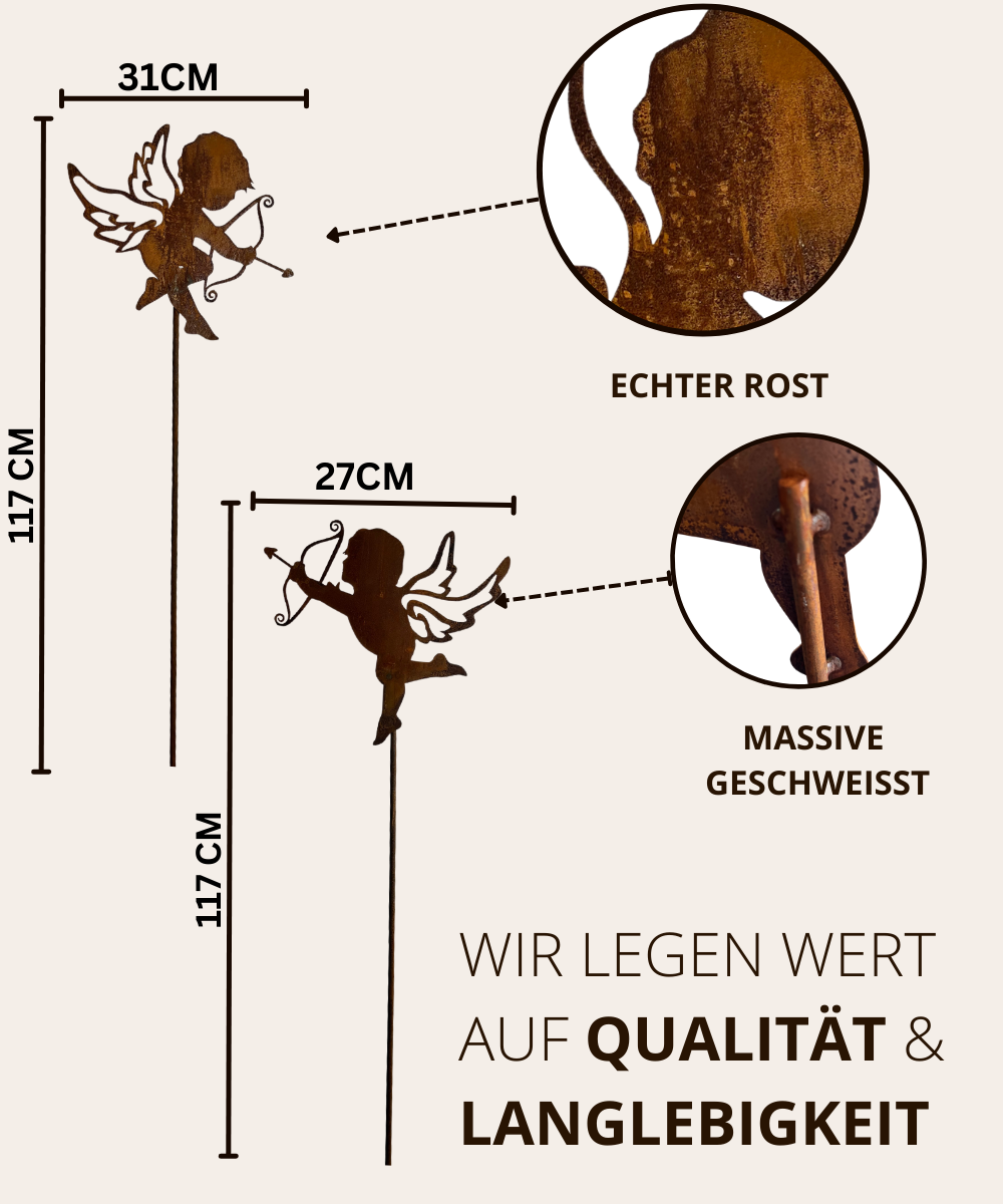 SET zwei Engel Amor Pfeil & Bogen Gartenstecker XXL Höhe ca. 130 cm