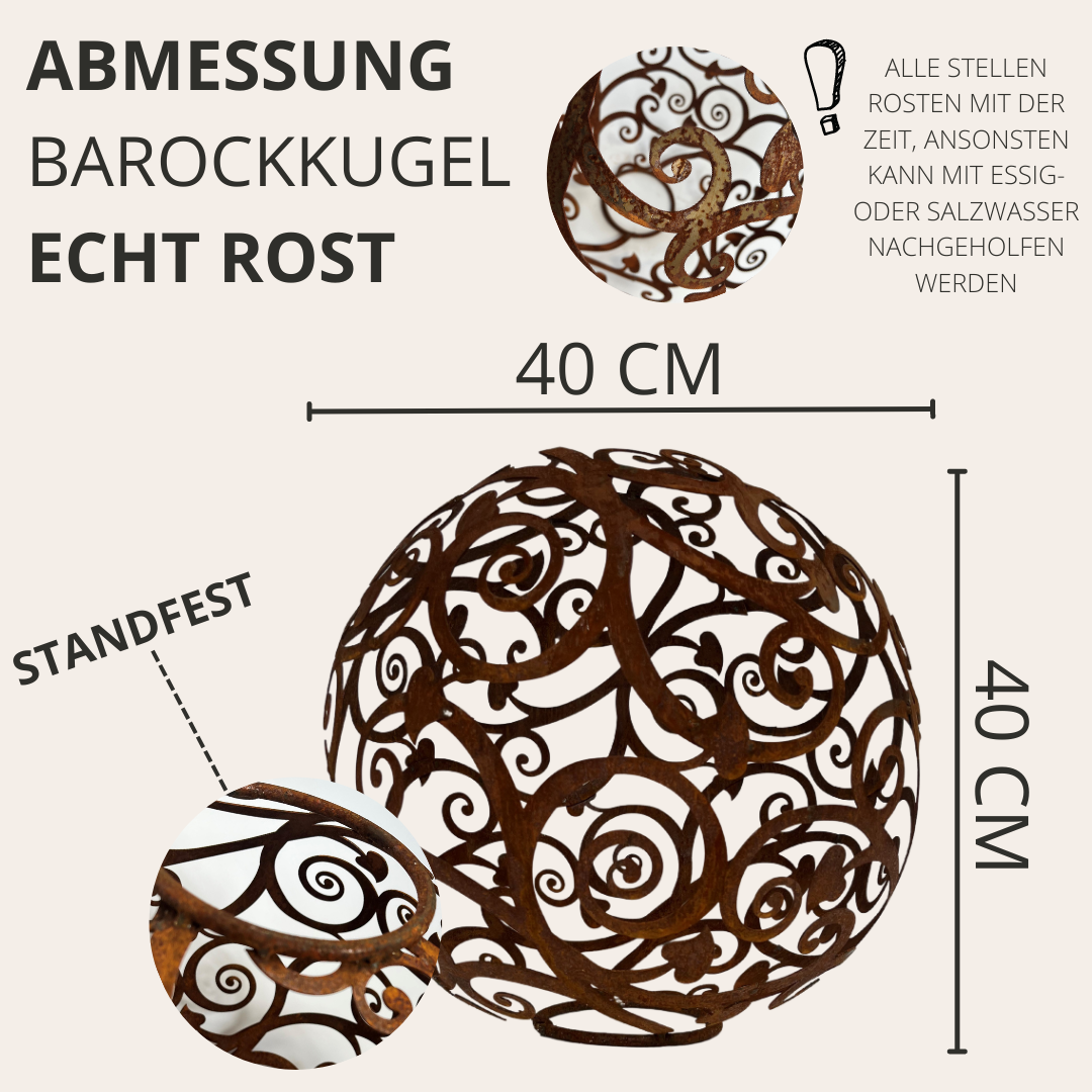 Terma Rost Kugel 40 cm Barock filigran Gartenfigur groß