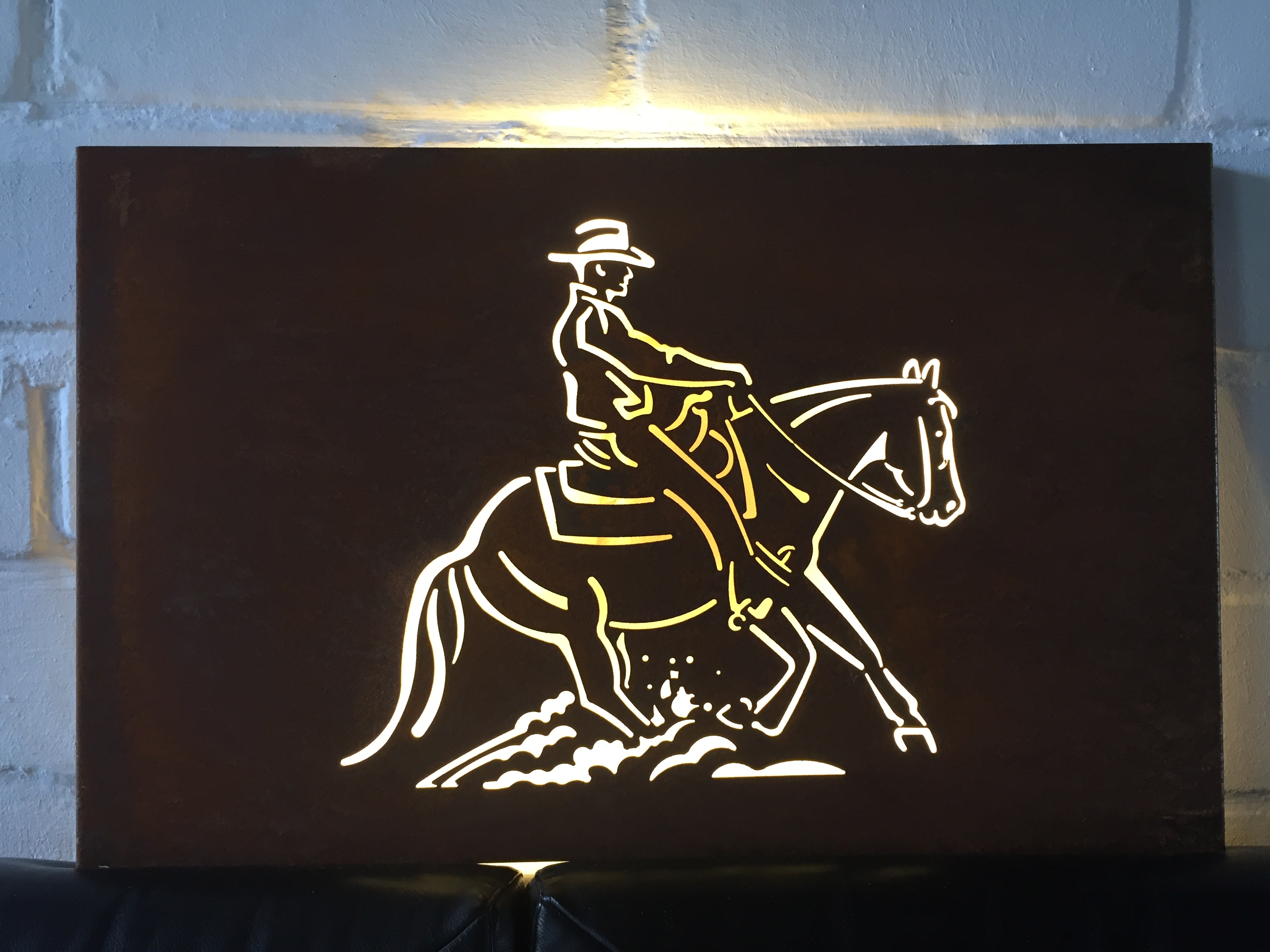 Wandbild (Lampe) Motiv Westernreiter (ohne Beleuchtung) Wandbild 1000x600 mm Edelstahl (rostet nicht)