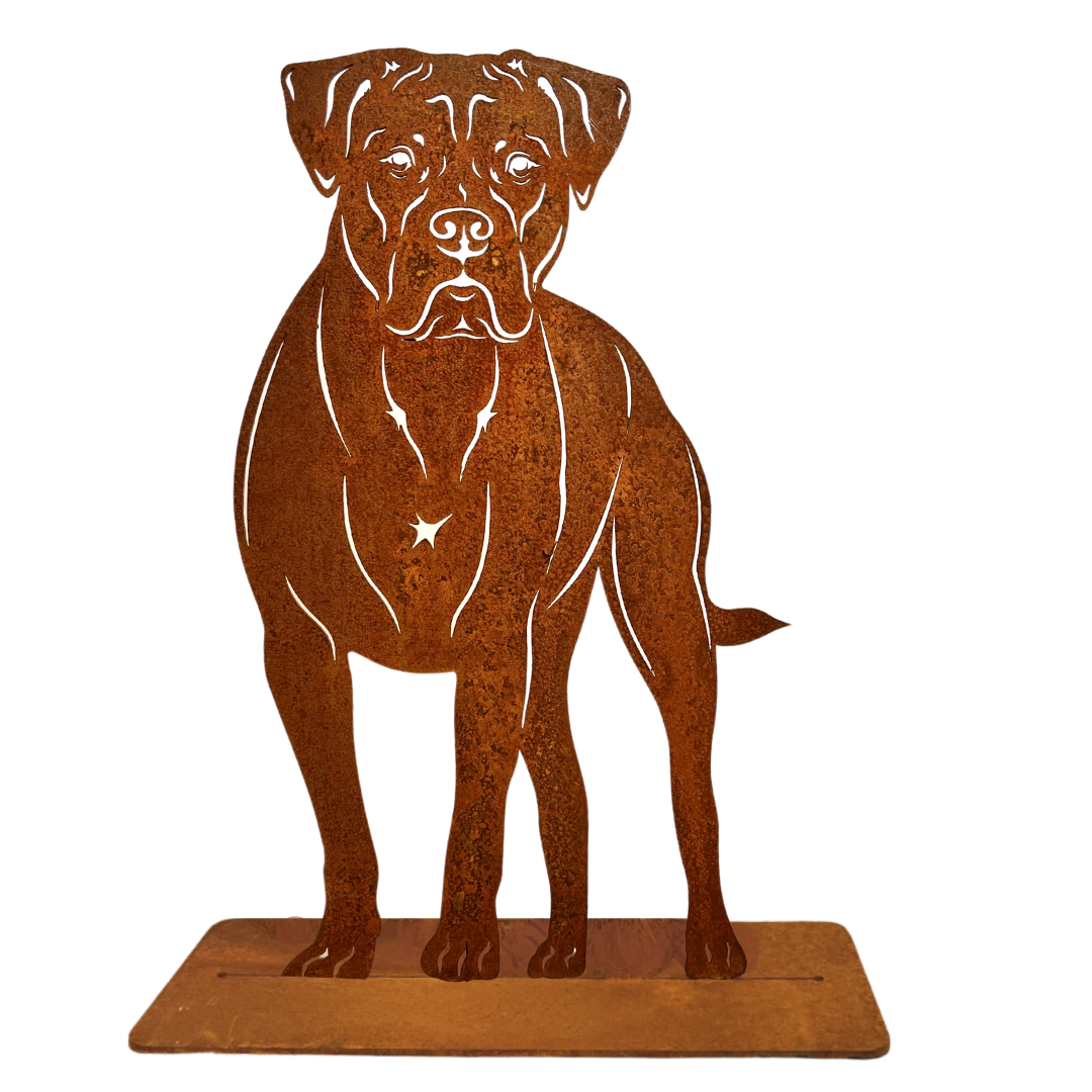 Rostfigur Hund Cane Corso Höhe 74 cm mit Bodenplatte massiv