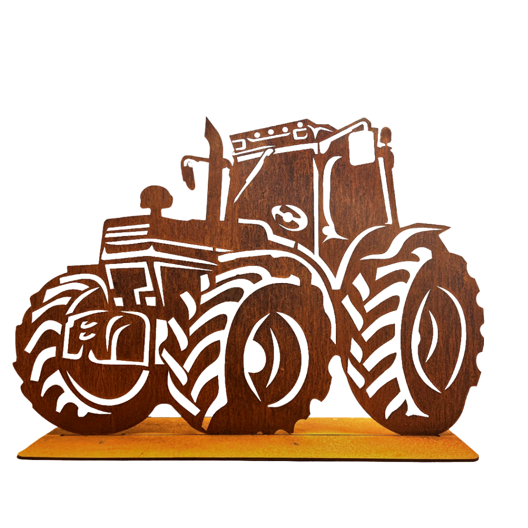 Traktor Gartenfigur Rostfigur Breite 90 cm Bodenplatte massiv