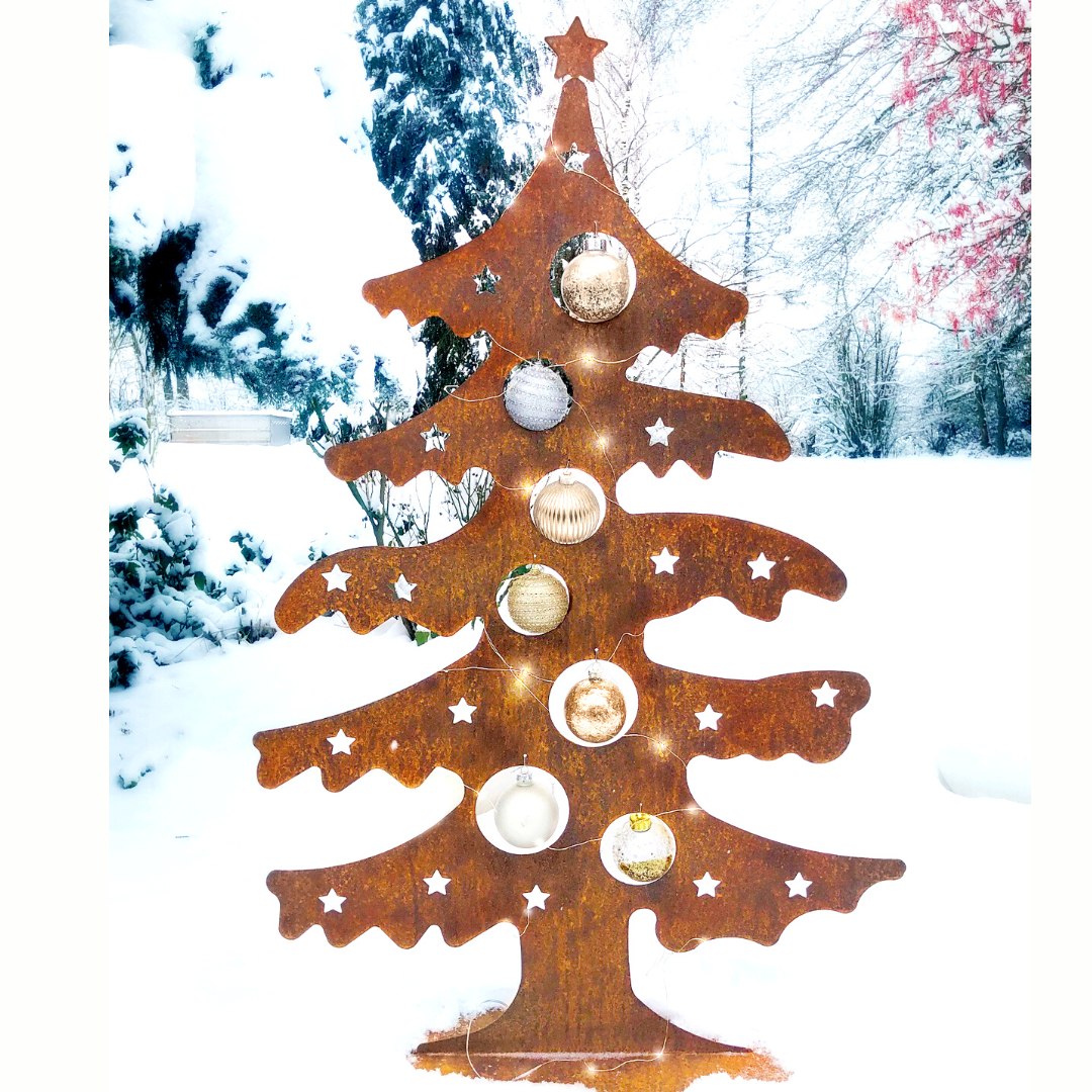 Edelrost Weihnachtsbaum für Kugeln Höhe 74 cm mit massiver Bodenplatte