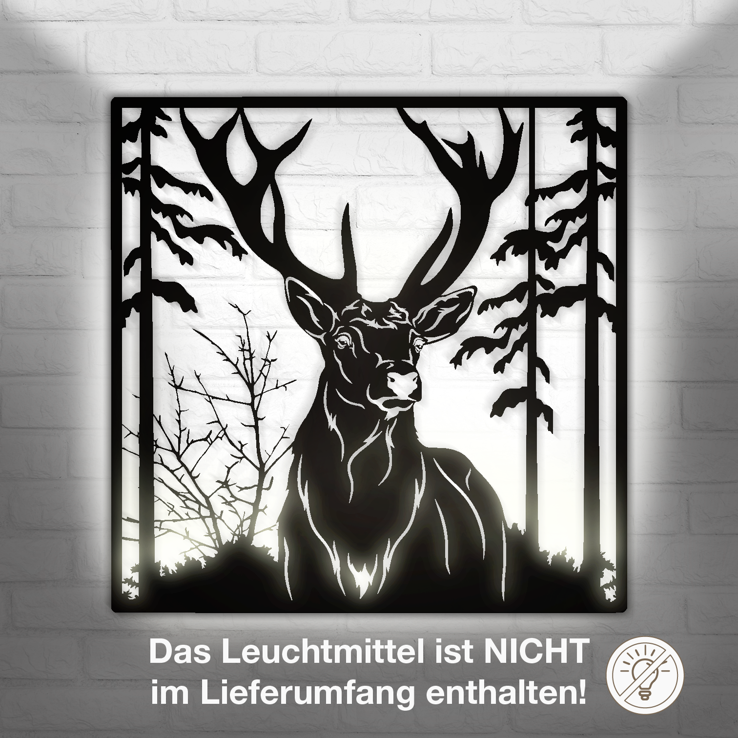 Wandbild- (Lampe) 740x740mm Motiv Hirsch im Wald mit Rahmen ohne Beleuchtung(Anthrazit 7016 Matt/Glatt)