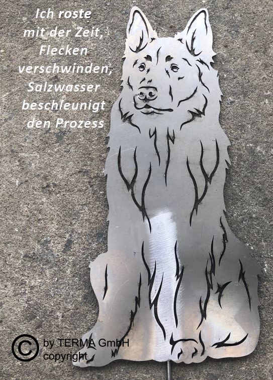 Rostfigur Altdeutscher Schäferhund  Höhe 30 (Rost) cm mit Spieß