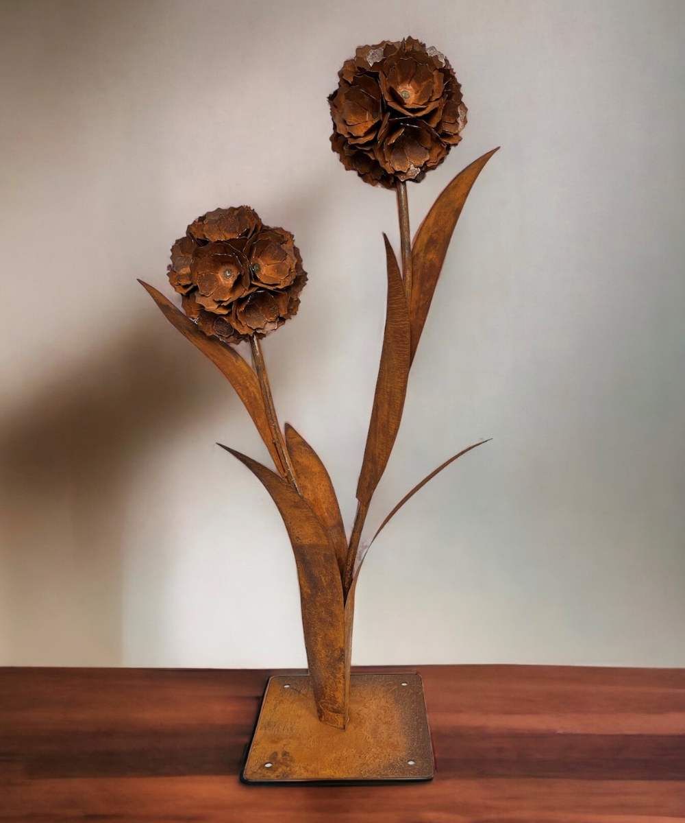 3D Rost Pusteblume zum hinstellen mit zwei Blüten XXL Höhe 90 cm Breite ca. 60x30cm  