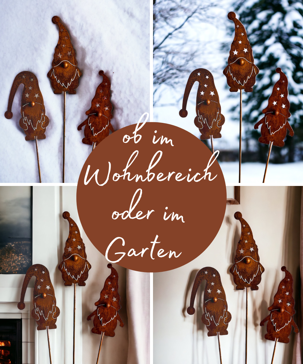 SET Winterzwerg, Wichtel Gartenstecker XXL Höhe ca. 126 cm