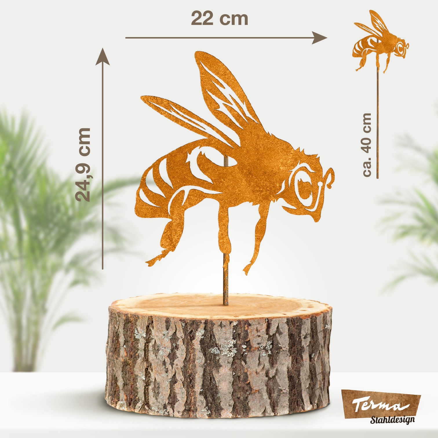 Rostfigur Biene Breite 22 cm  (mit Spieß Höhe 40 cm)
