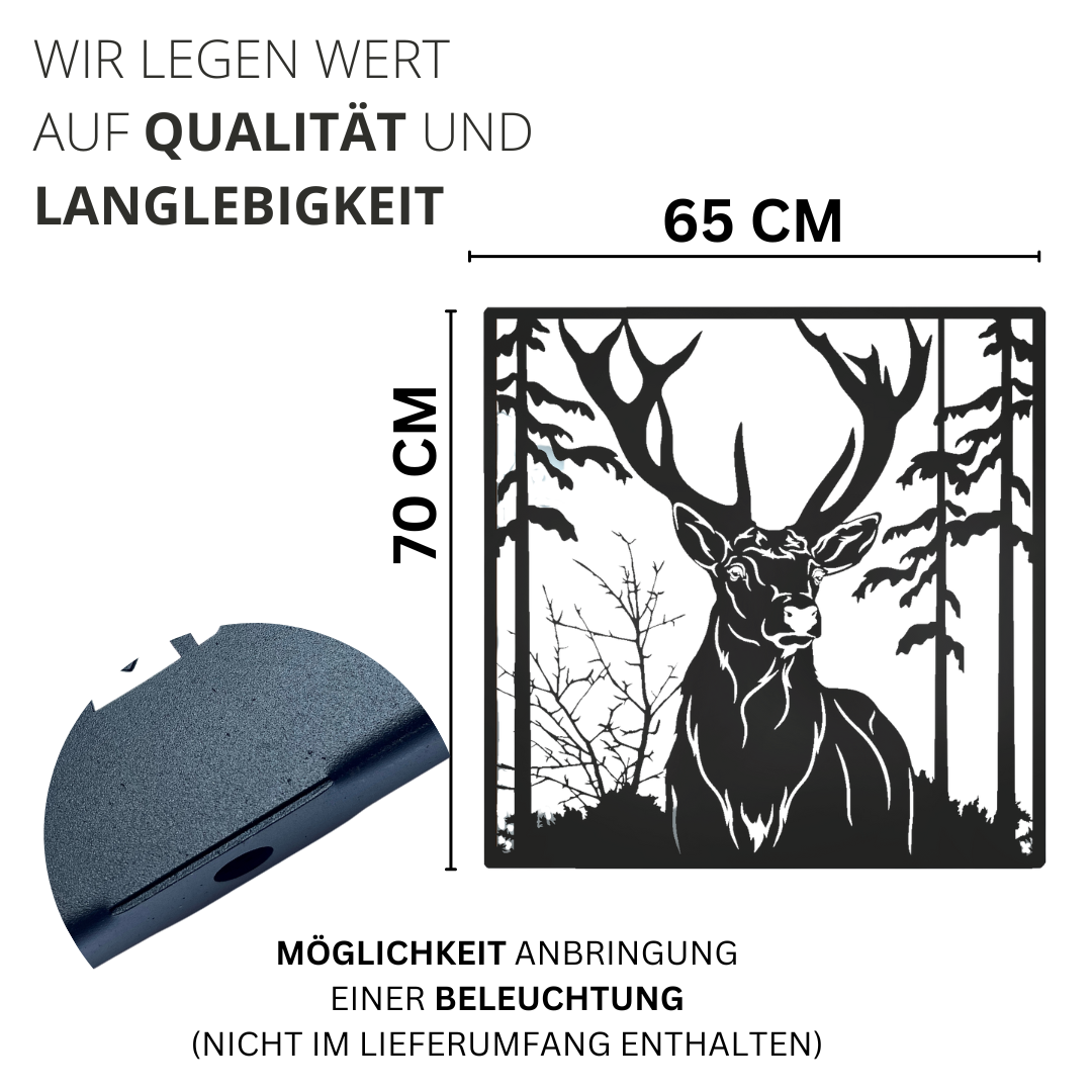 Wandbild- (Lampe) 740x740mm Motiv Hirsch im Wald mit Rahmen ohne Beleuchtung(Anthrazit 7016 Matt/Glatt)