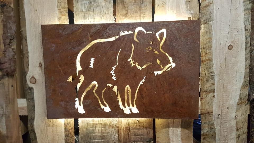 Rost- oder Edelstahl Wandbild (Lampe) Wildschwein (ohne Beleuchtung) Wandbild 1000x600 mm Edelstahl (rostet nicht)